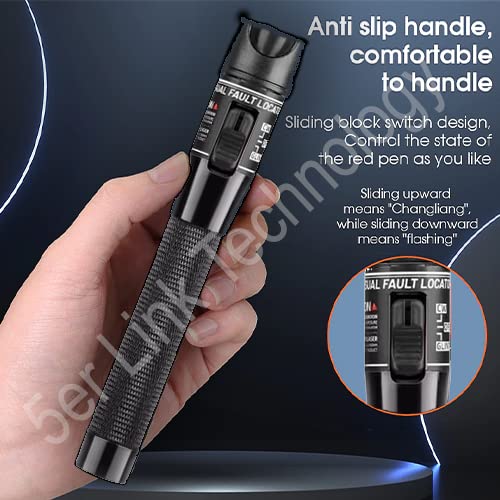 Fiber Optic Cable Troubleshoot Kit - 50mW/50km VFL Visual Fault Locator Pen with LC/SC/ST/FC Coupler Adapters, 2 Cleaners & 3 Patch Cords - Perfect for Network Maintenance, Data Center & Telecom Repairs
