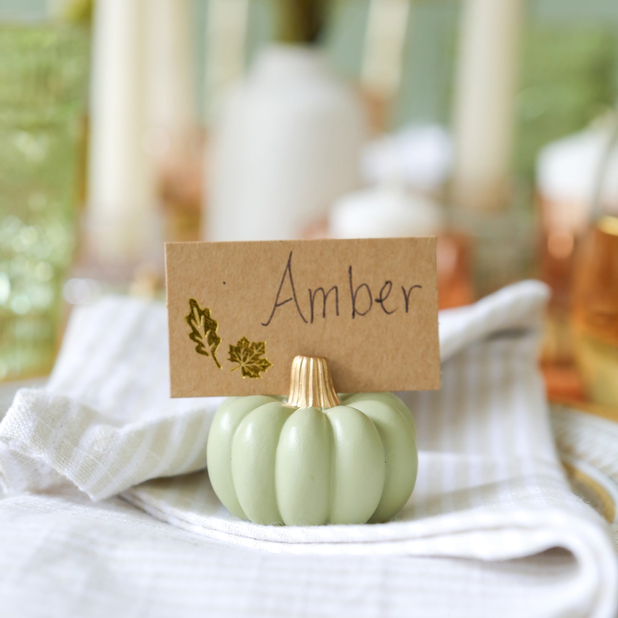 Elegant Sage Green Pumpkin Place Card Holders - Set of 6 for Thanksgiving, Fall Wedding, and Autumn Table Decorations