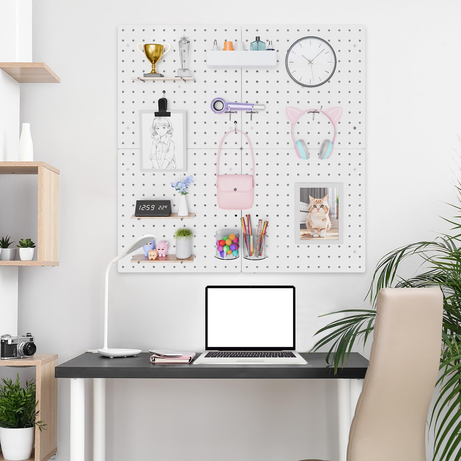36-Piece FZK Pegboard Kit with 4 White Plastic Pegboards & Accessories - Wall Organizer for Office, Craft Room, Garage & Home Storage - Pegboard with Hooks for Tools, Supplies & DIY Projects