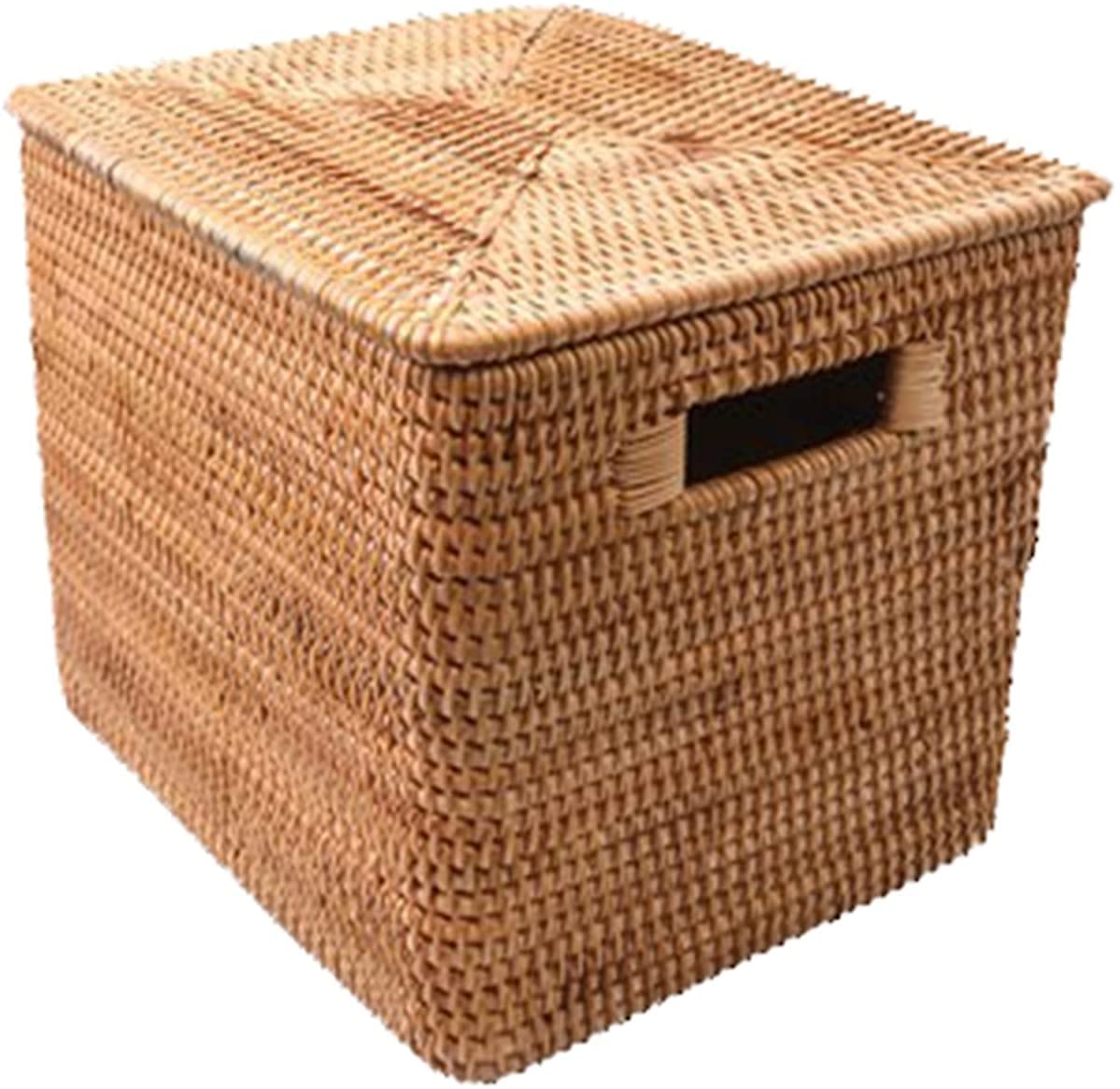 Handmade Seagrass Storage Basket with Lid & Handles - Natural Rattan Woven Rectangular Organizer for Bathroom, Living Room, Toys & Clothes (Large Size, Beige) | Perfect for Home Organization & Farmhouse Decor