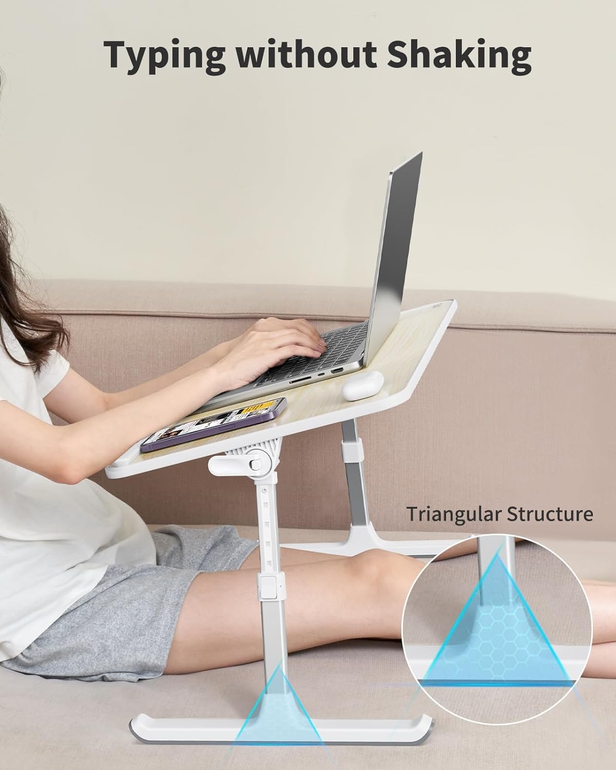SAIJI Adjustable Laptop Desk for Bed - Foldable Lap Table for Eating, Writing & Working on Sofa, Couch or Bed (23.6 x 13 Inches, Teak Wood) - Perfect Home Office & Entertainment Solution