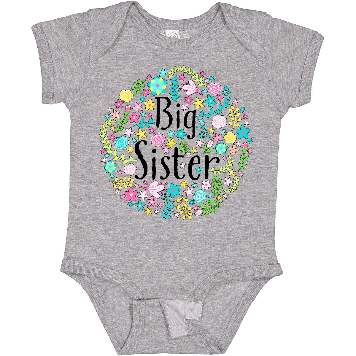 Inktastic Big Sister with Flower Circle Baby Bodysuit - Cute Floral Sibling Outfit for Newborns & Infants - Perfect for Family Photos, Birth Announcements & Special Occasions