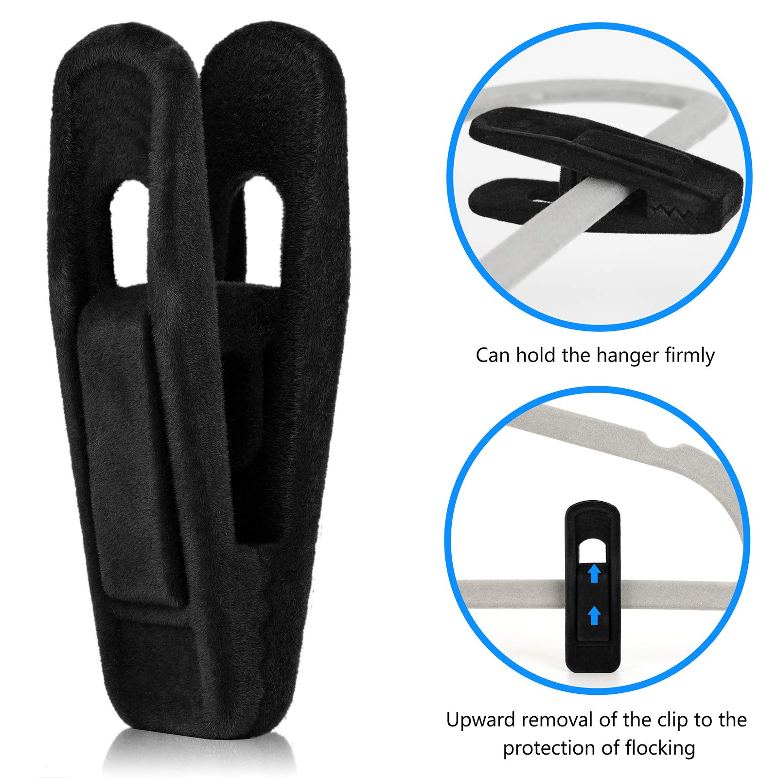 50-Pack Velvet Hangers with Clips - Heavy Duty Black Pants Hangers, Strong Flocked Clips for Slim Clothes - Space Saving Closet Organizer for Dresses, Skirts, Pants & Delicate Garments