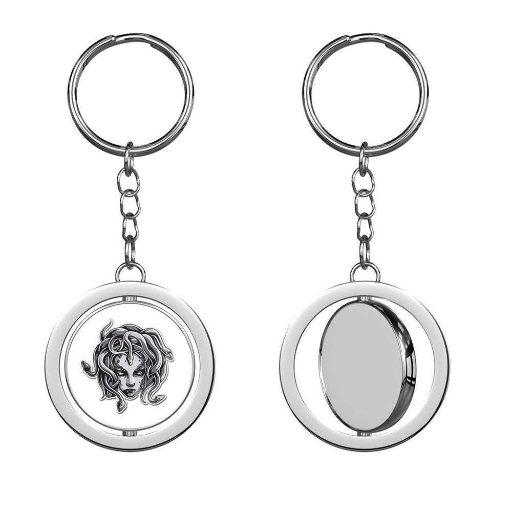 Medusa Silver Chrome Spinning Keychain - Durable Double-Sided Keyring for Cars & Bags