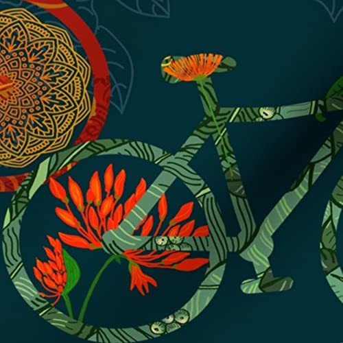 Floral Bike Cycling Folk Animal Spring Bloom Printed Satin Fabric by The Yard - Premium Sewing Material for Apparel, Fashion Blankets & Home Decor | Perfect for DIY Crafts, Quilting, Upholstery & Seasonal Decorations