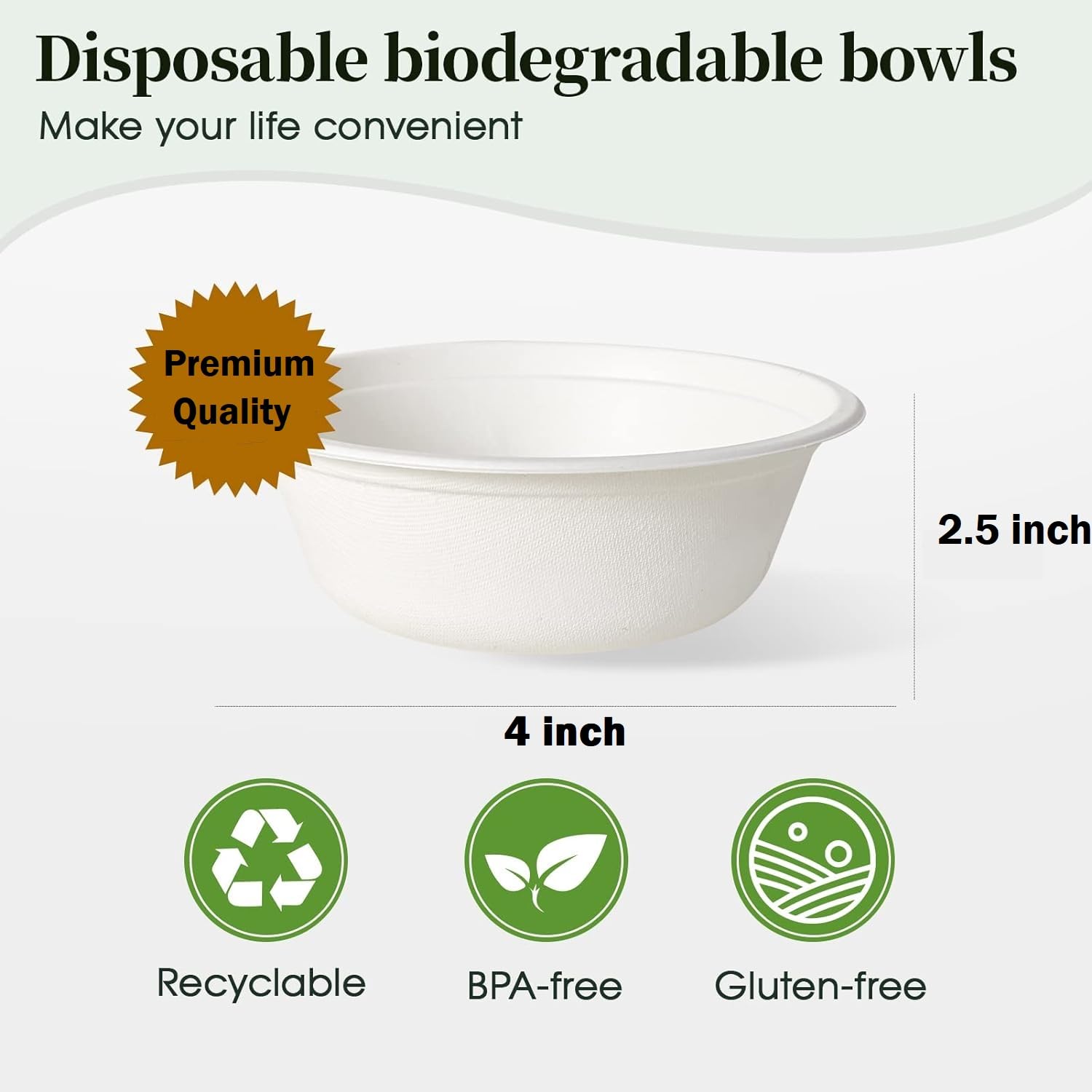 Eco-Friendly Biodegradable Sugarcane Paper Bowls - 150ml Round Disposable Bowls, 50 Pack | Sterilized & Compostable | Perfect for Parties, Picnics, Takeout & Home Use