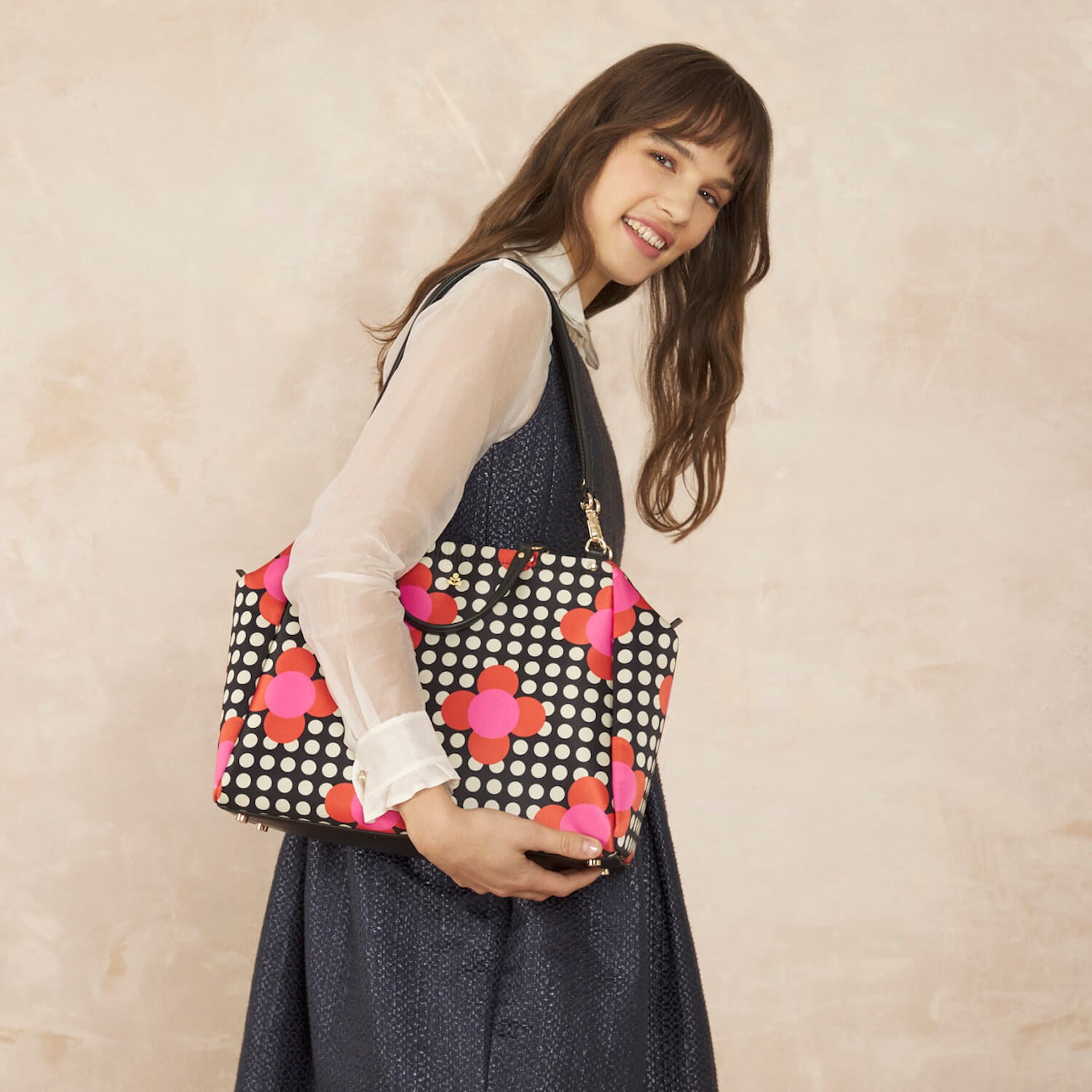 Opera Big Tote Bag - Fuchsia Floral Polka Dot Print Large Shoulder Bag for Women | Perfect for Work, Beach, Shopping & Travel