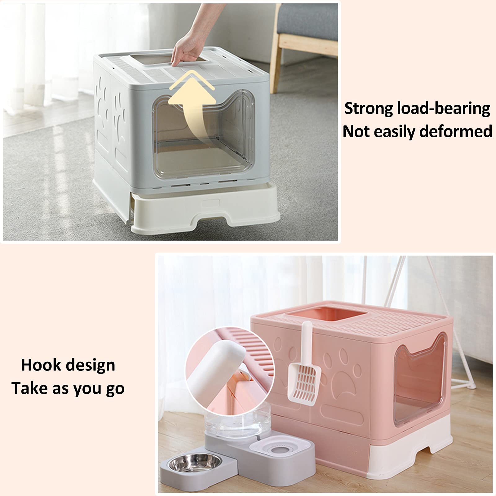 Top Entry Cat Litter Box with Lid - Enclosed, Anti-Splash Foldable Large Cat Toilet Pan | Includes Scoop Brush & Waste Bags | Perfect for Small Spaces & Multi-Cat Homes