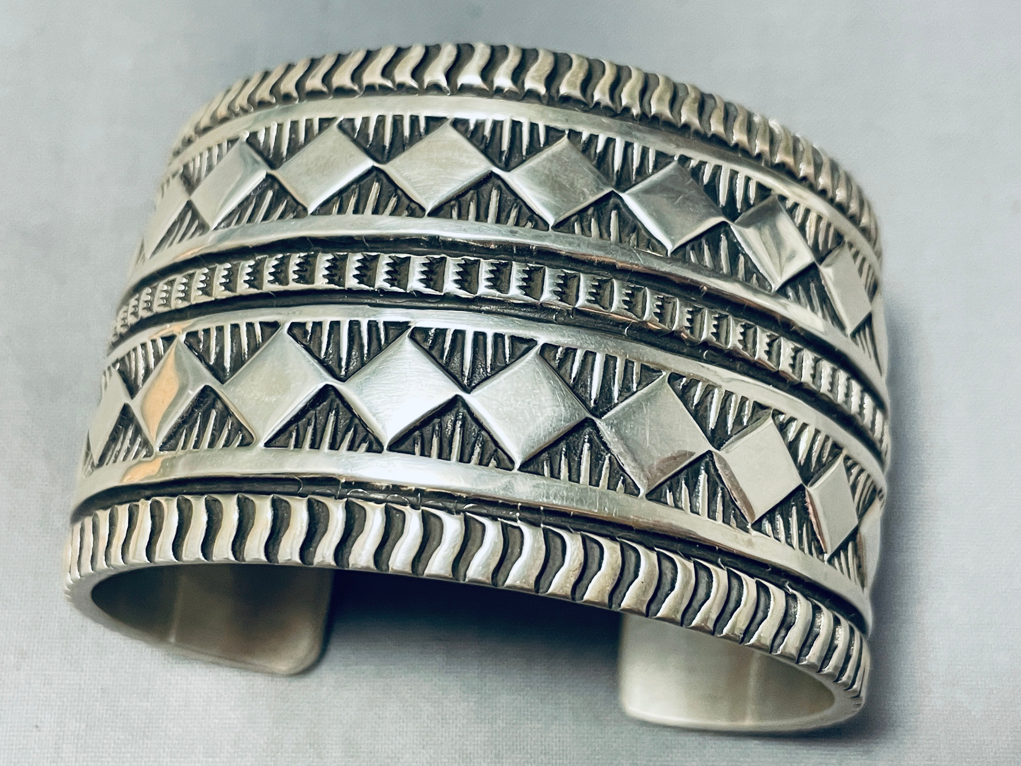 150 Grams Navajo Sterling Silver Diamond Stamped Bracelet - Authentic Native American Jewelry for Women, Perfect for Weddings, Parties & Special Occasions