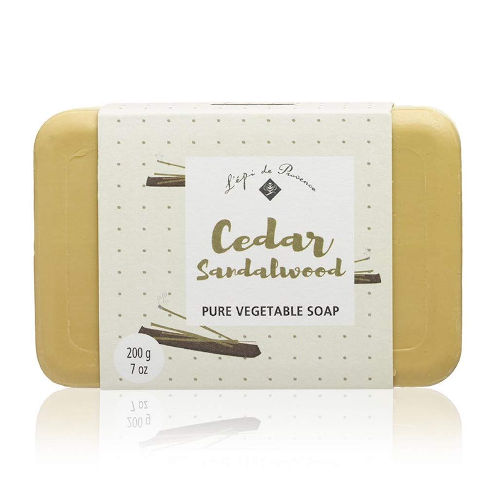 L'epi de Provence Cedar Sandalwood Bar Soap - 7 oz (200g) Natural Handmade Soap for Men & Women - Moisturizing & Aromatherapy for Bath, Shower & Gift Giving