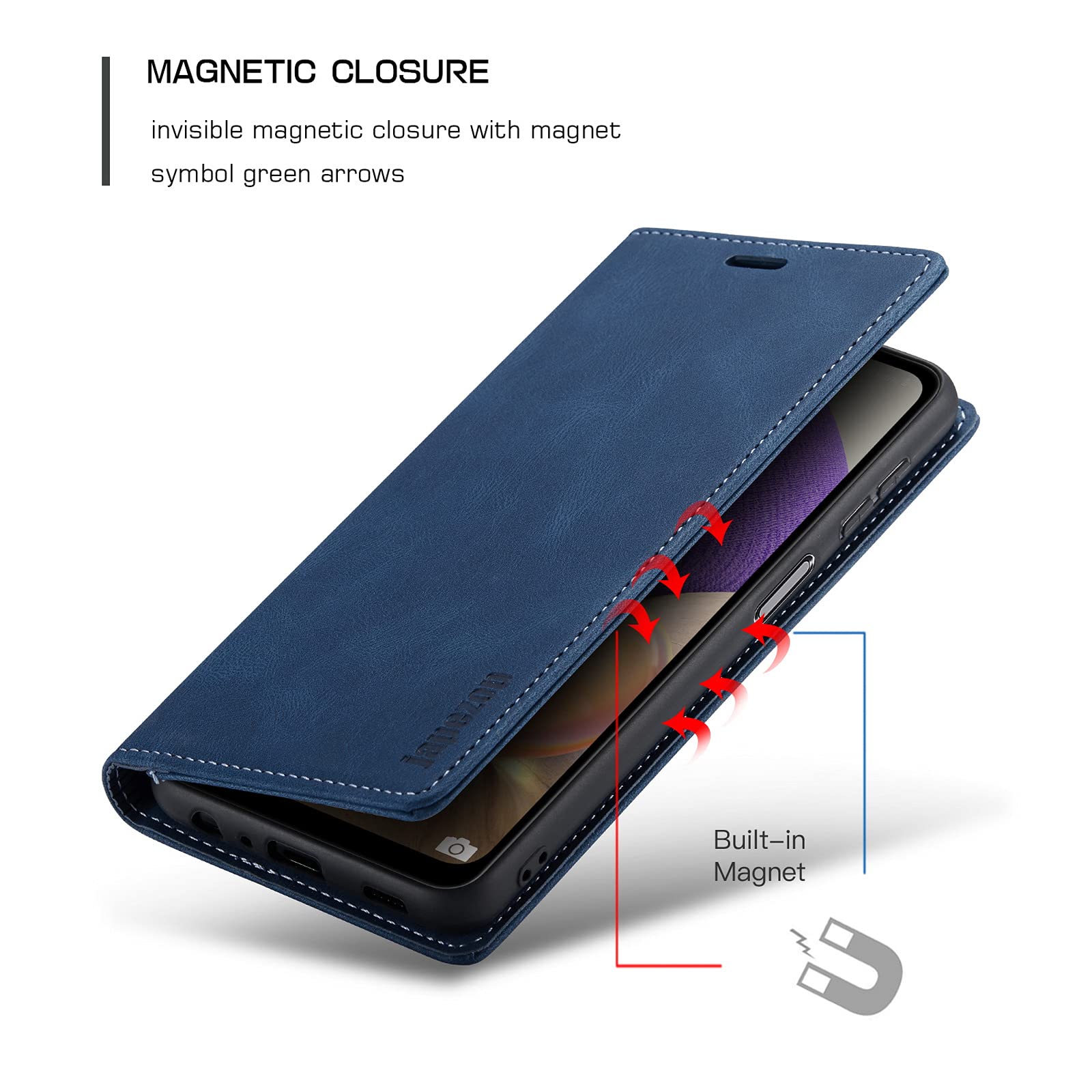Samsung Galaxy A32 5G Wallet Case with RFID Blocking Card Holder & Kickstand - Magnetic Leather Flip Cover (Blue) - Perfect for Daily Commute, Travel & Hands-Free Viewing