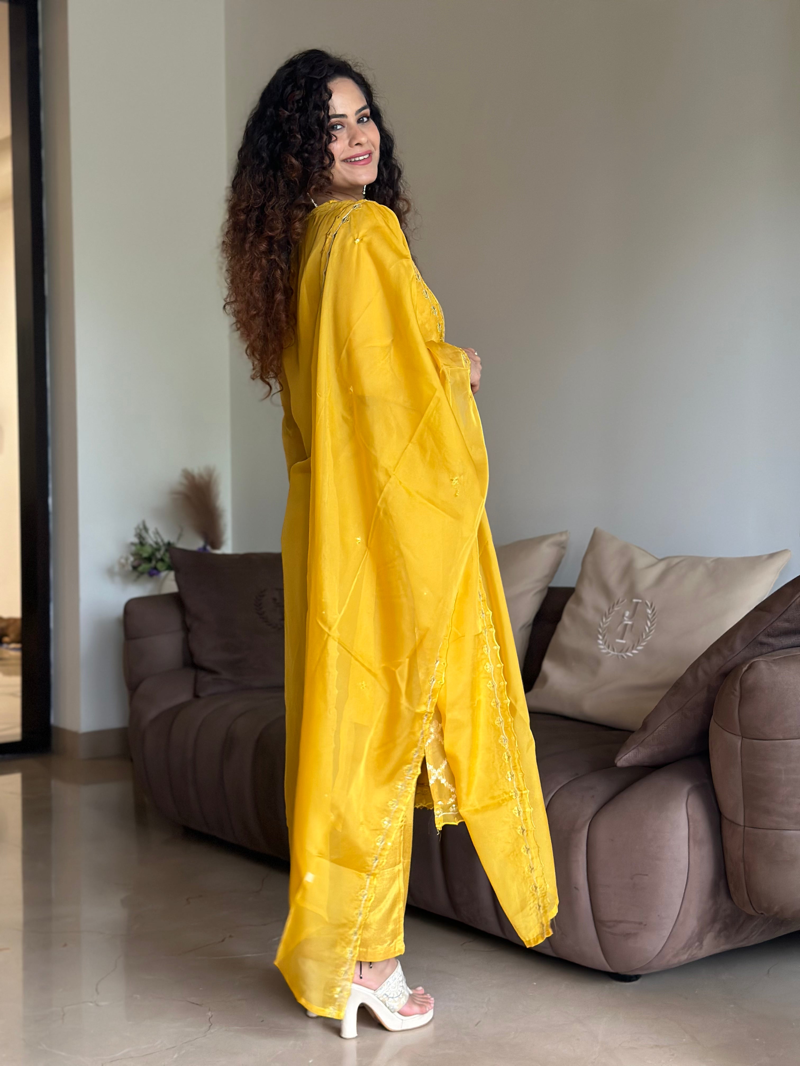 Stylish Bright Yellow Kurta Suit Set for Women | Traditional Indian Ethnic Outfit | Perfect for Festivals, Weddings & Special Occasions