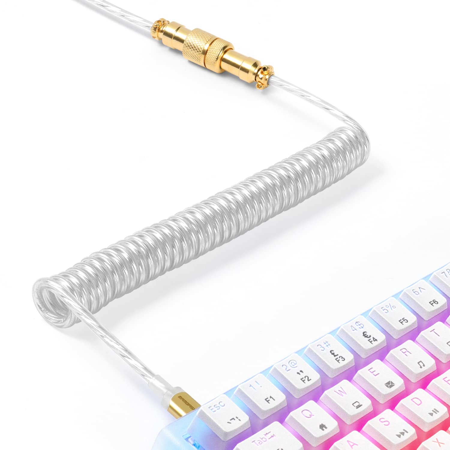 XINMENG C02 Coiled USB-C Keyboard Cable - Detachable Aviator Connector for Gaming Keyboard & Laptop - Clear