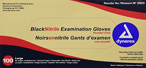 Dynarex 2523 Large Black Nitrile Exam Gloves - 100 Pack | Latex-Free, Powder-Free Disposable Gloves for Medical, Dental, Tattoo & Food Handling | Safety Protection for Healthcare & Industrial Use