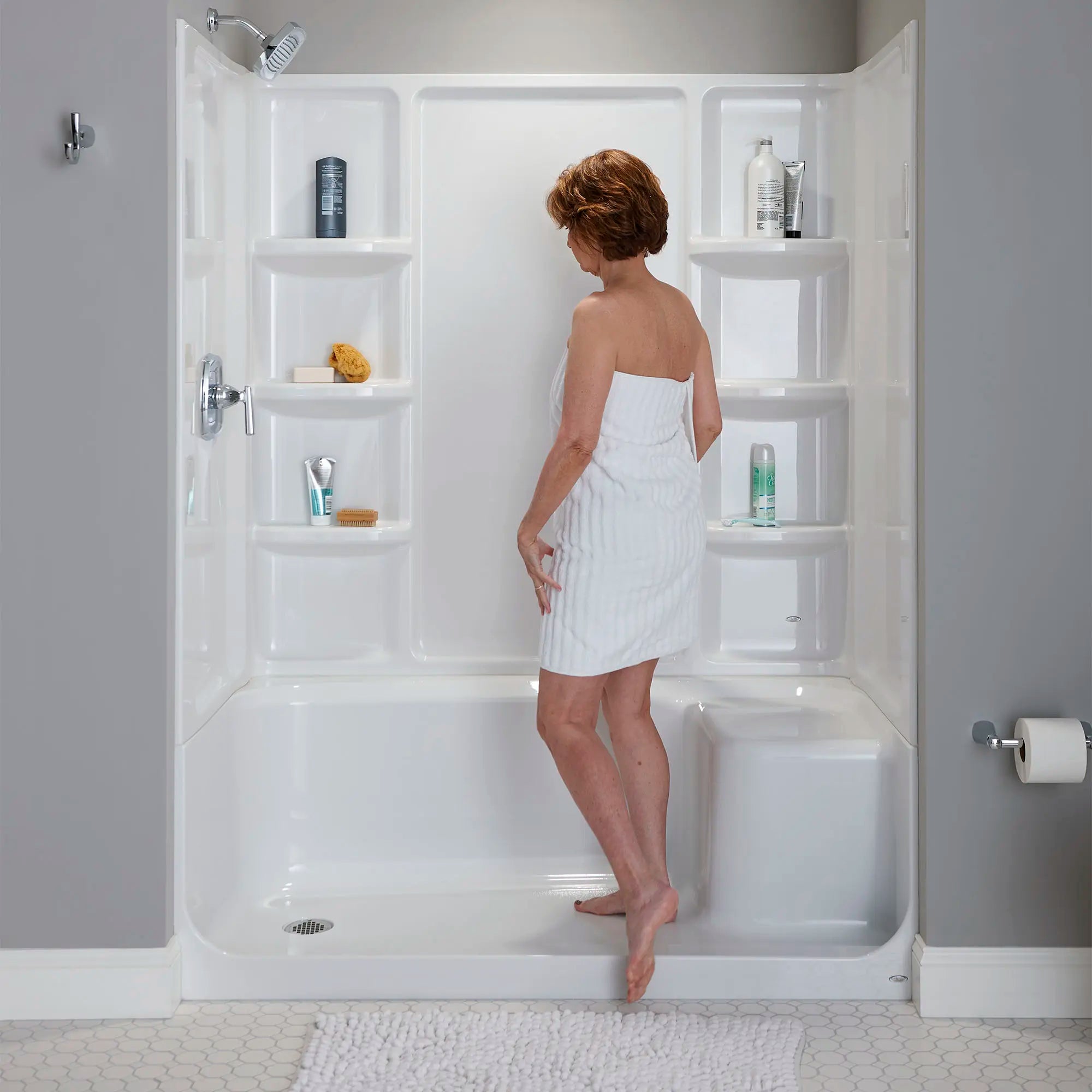 Elevate Seated Shower Base with Left Hand Outlet - ADA Compliant Walk-In Bathtub Replacement for Elderly & Disabled - Perfect for Safe Bathing in Home & Healthcare Facilities