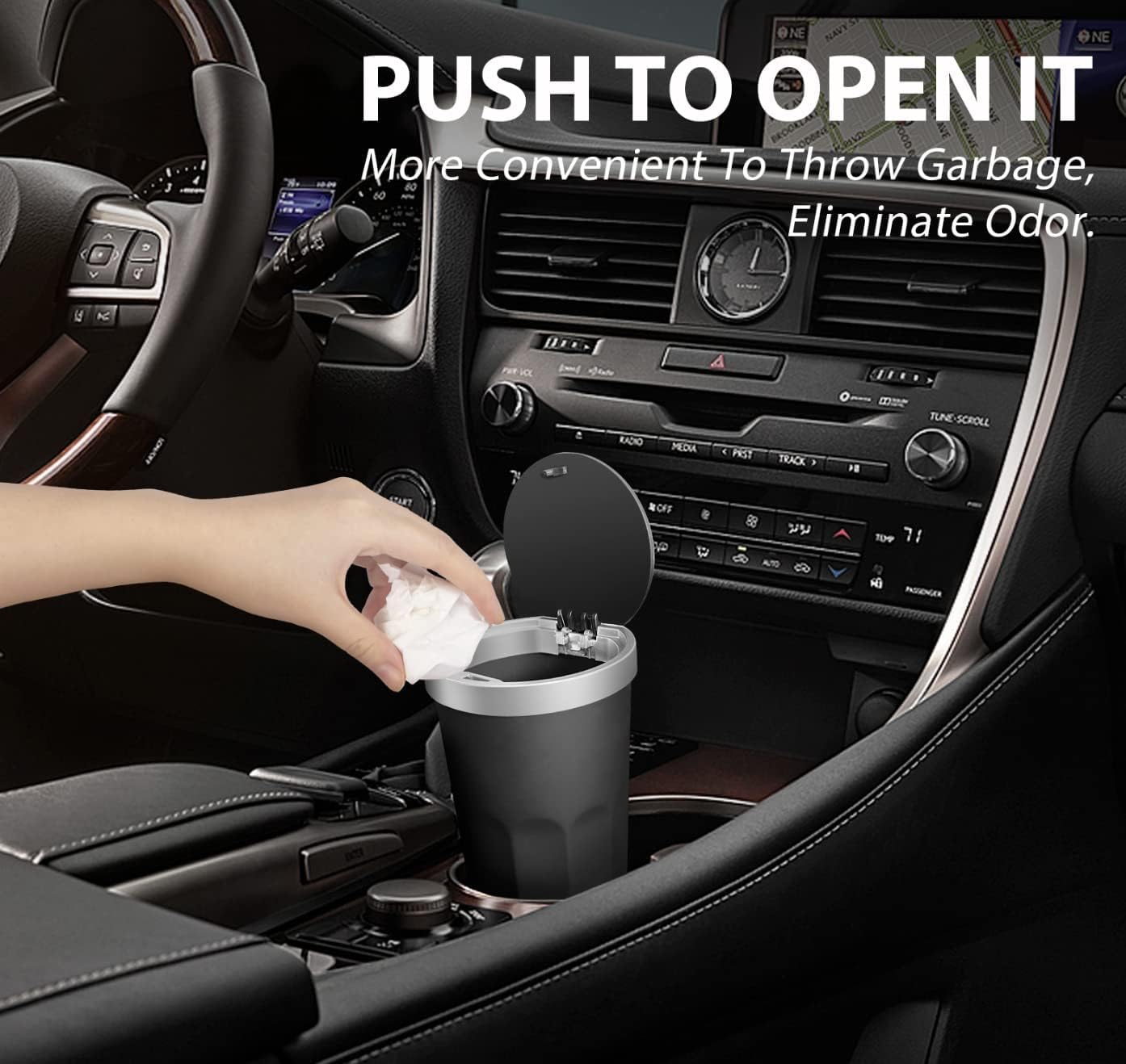 Pop-Up Car Trash Can with Lid - Fits Most Cup Holders & Door Pockets - Vehicle Garbage Bin for Cars, Trucks & Vans - Perfect for Road Trips, Commuting & Keeping Your Car Clean - Universal Auto Waste Organizer