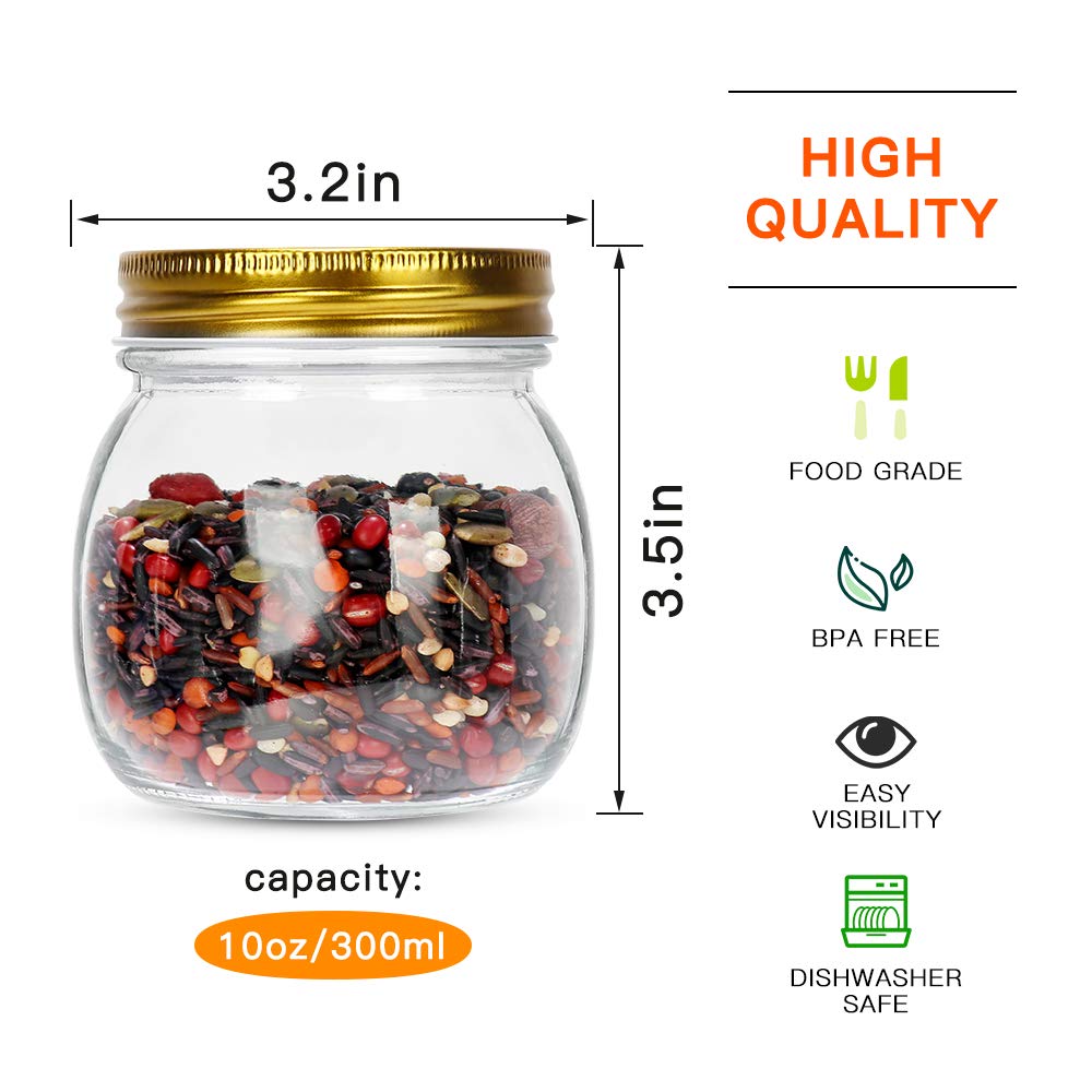 STARSIDE 24 Pack 10oz (300ml) Glass Mason Jars with Regular Mouth Lids - Airtight Food Storage Containers for Jam, Honey, Candies, Spices | Wedding Favors, Party Decorations | Includes 1 Pen & 40 Labels | Ideal for Kitchen, Pantry & DIY Crafts