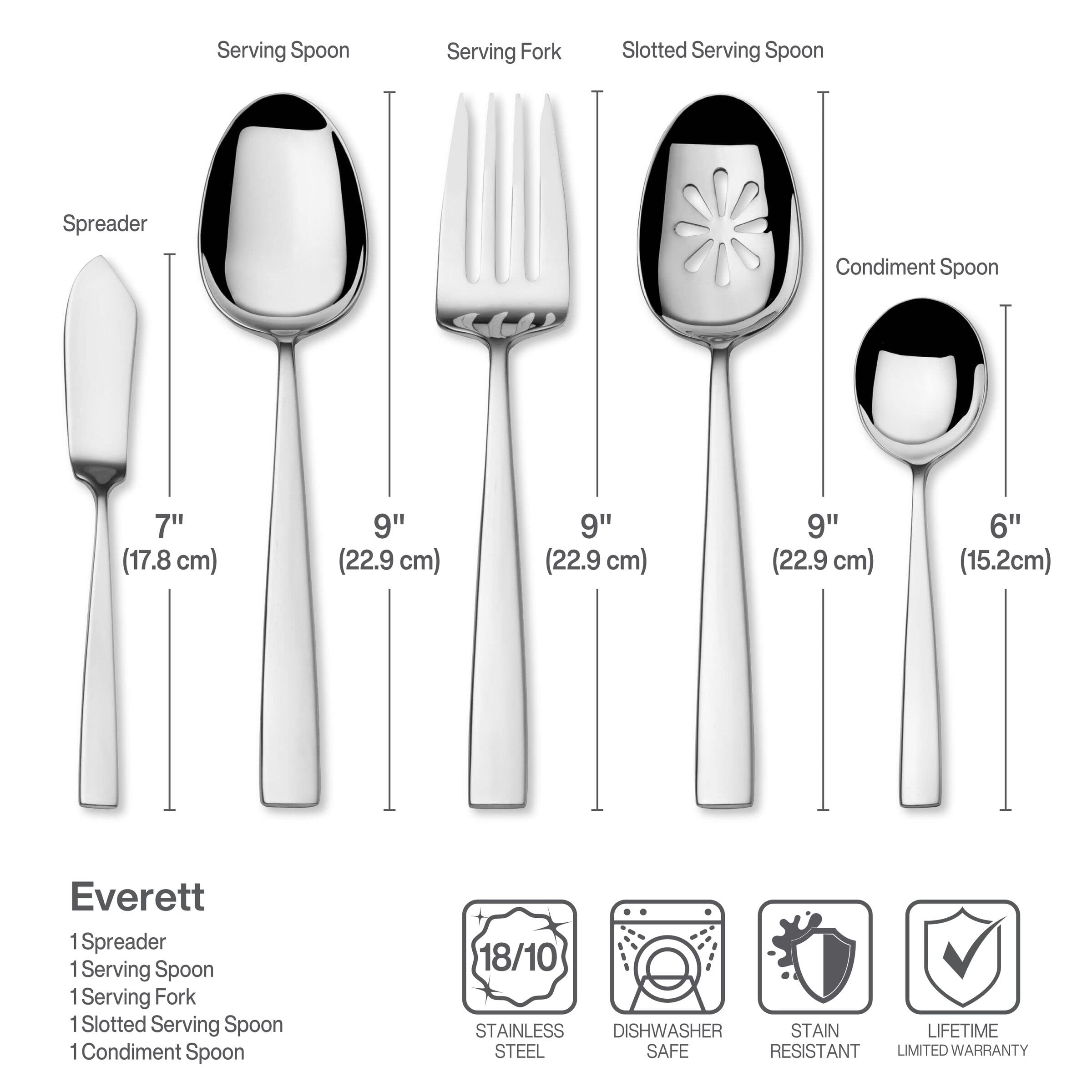 Premium Mikasa Everett 101-Piece Flatware Set for 12 - 18/10 Stainless Steel Silverware with Serving Utensils - Perfect for Dinner Parties, Weddings & Formal Dining
