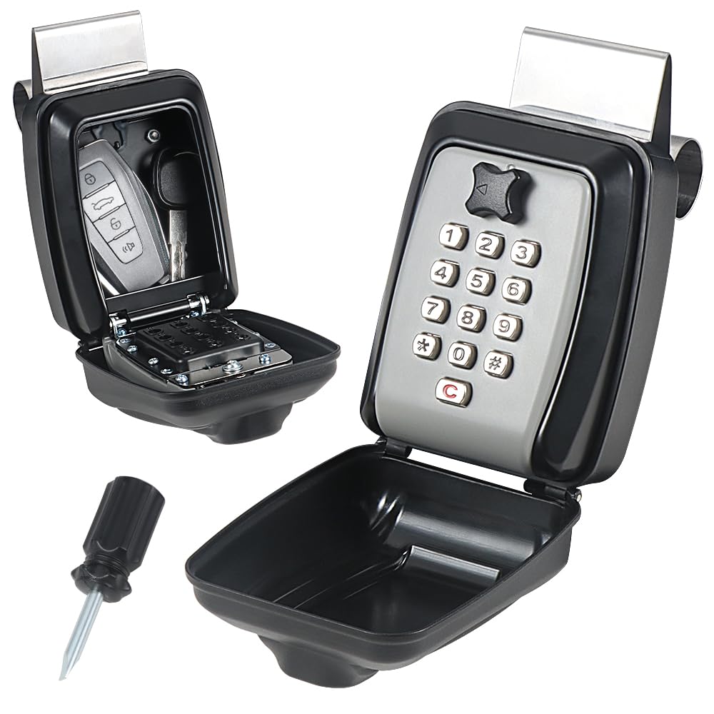 Portable Car Key Lock Box - Heavy Duty Waterproof Vehicle Anti-Theft Storage for Turo, Ride Share & GetAround - Secure Window Punch Button Design with Large Capacity - Perfect for Car Rental Services, Parking Security & Emergency Key Storage