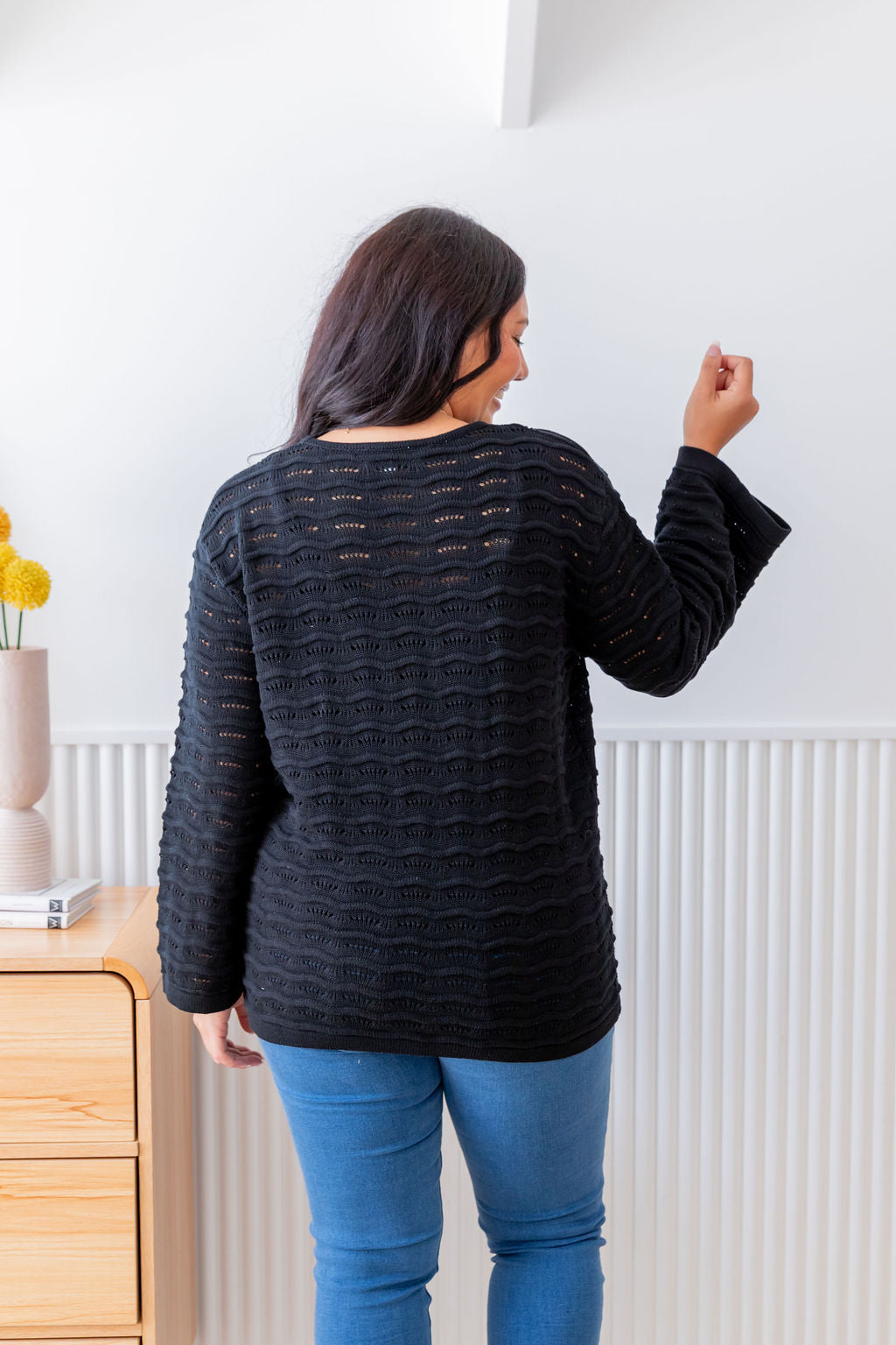 Black Waves Knit Sweater - Soft & Stylish Women's Pullover for Casual Wear & Layering