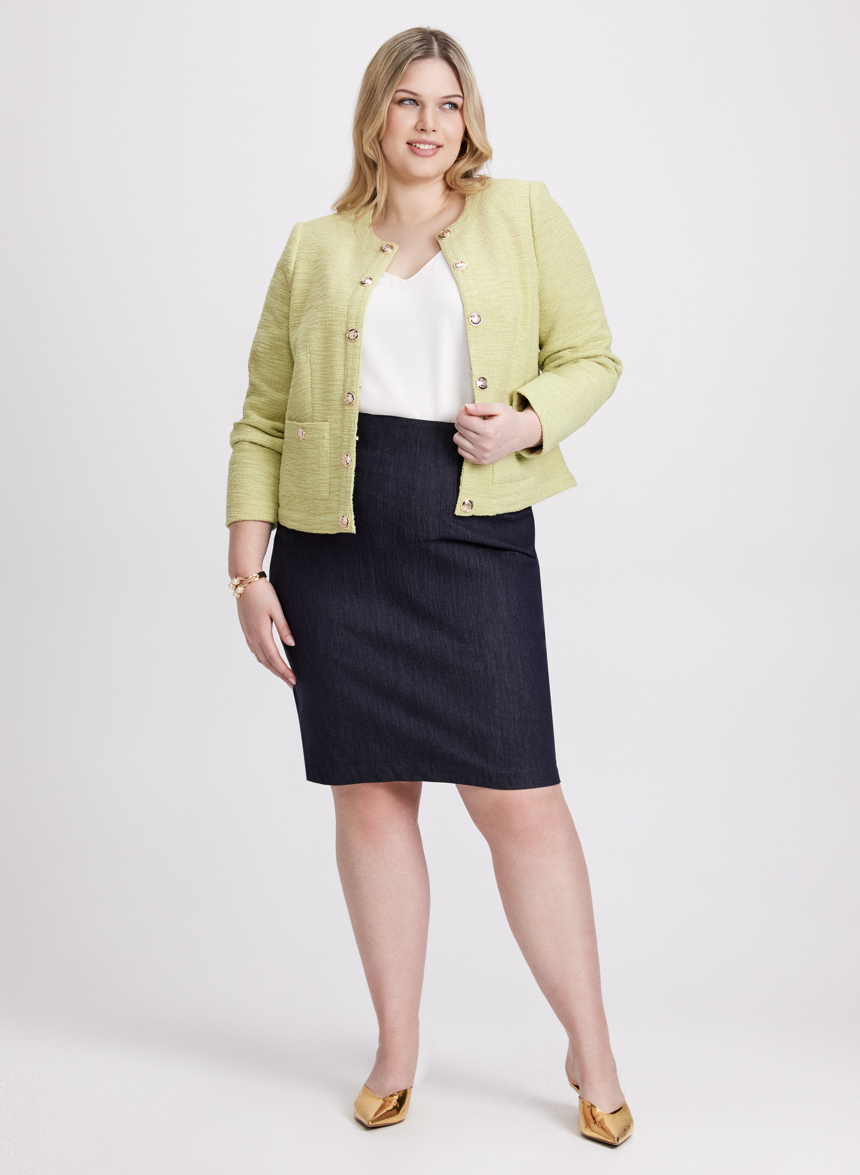 Stylish High-Waisted Denim Pencil Skirt for Women - Slim Fit Stretch Jeans Skirt - Perfect for Office, Date Night & Casual Outings