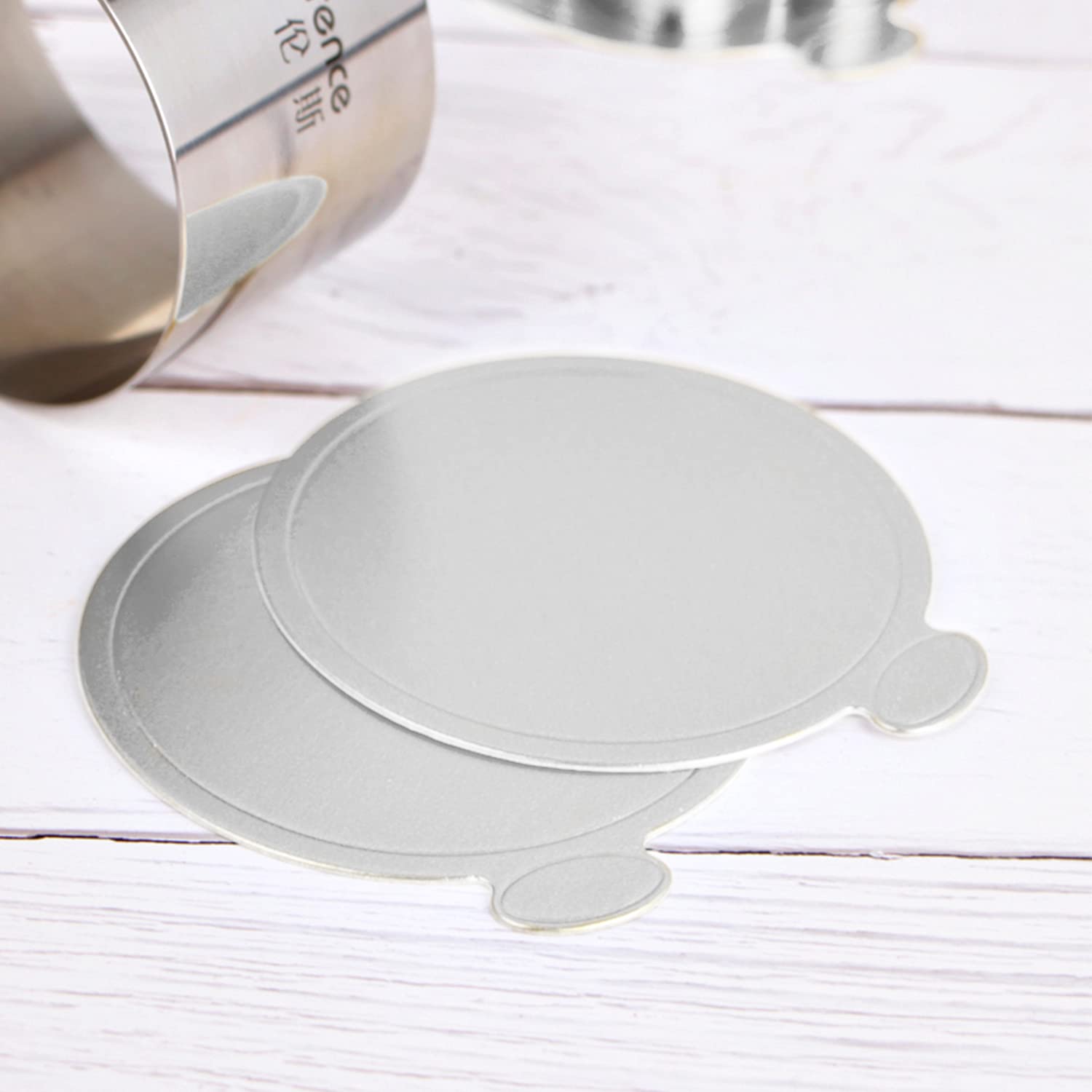 200 Pcs Mini Cake Boards - Silver Round Grease Proof Dessert Displays for Mousse Cakes, Cupcakes & Pastries | Perfect for Baking, Party Serving & Dessert Presentation