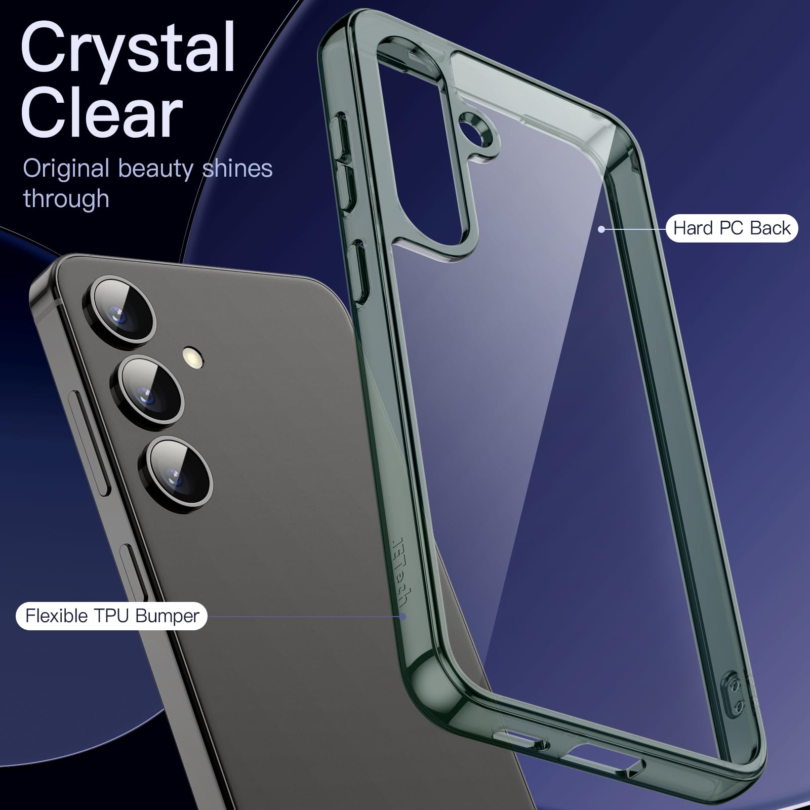 JETech 5-in-1 Protective Case for Samsung Galaxy S24+ / S24 Plus 5G - Includes 2-Pack Tempered Glass Screen Protector & Camera Lens Protector, Shockproof Bumper Cover (Green) | Perfect for Outdoor Activities, Work & Travel