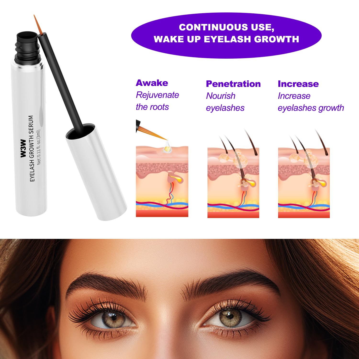 Best Eyelash Growth Serum for Longer & Thicker Lashes - Vegan, Cruelty-Free Lash Enhancer for Natural Looking Volume - Perfect for Nighttime Routine & Special Occasions (1PC)