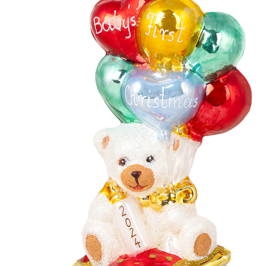2024 Personalized Teddy Bear & Balloons Baby's First Christmas Ornament - Keepsake Gift for Newborn, Infant, Toddler | Perfect for Xmas Tree Decor, Baby Shower Gift, 1st Birthday Present