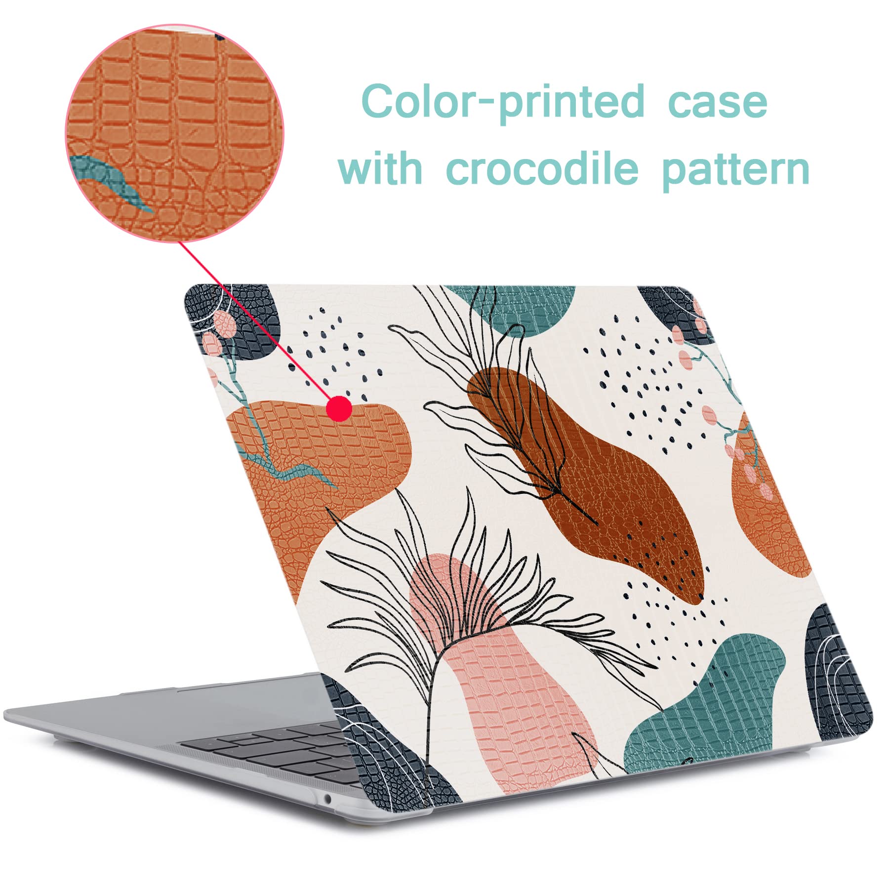 KSK KAISHEK Protective Case for MacBook Air 13 inch (2018-2020 Models A2337 M1/A2179/A1932) - Durable Plastic Crocodile Texture & Abstract Floral Design with Keyboard Cover | Perfect for Work, School & Travel