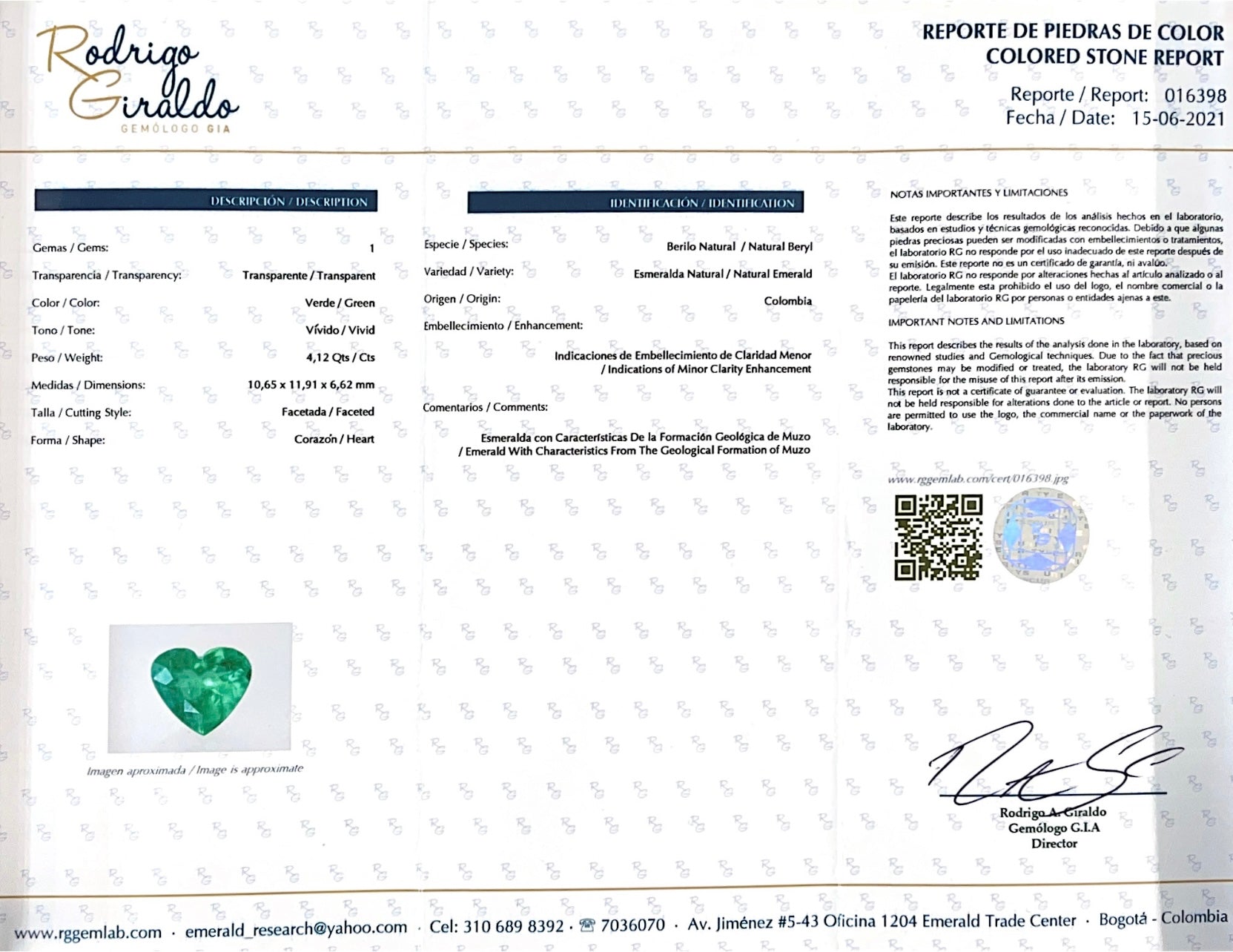 4.12 Carat Muzo Green Natural Loose Colombian Emerald Heart Cut Gemstone - Minor Oil Treatment | Perfect for Engagement Rings, Pendants & Fine Jewelry Making