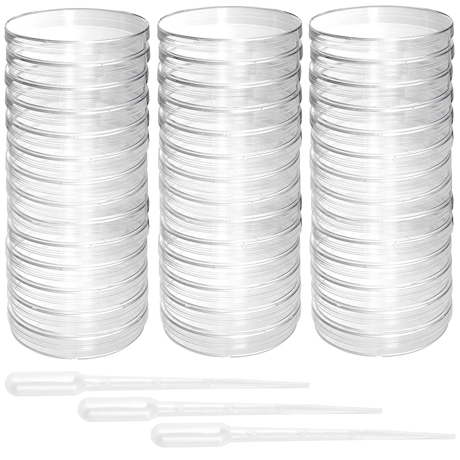 SPYLX 90mm x 15mm Sterile Plastic Petri Dishes with Lids - 60 Pack Lab-Grade Petri Dishes Includes 100 Plastic Transfer Pipettes for Microbiology, Cell Culture & Scientific Research | Ideal for Laboratory Experiments, Classroom Science Projects & Bacteria Growth Studies