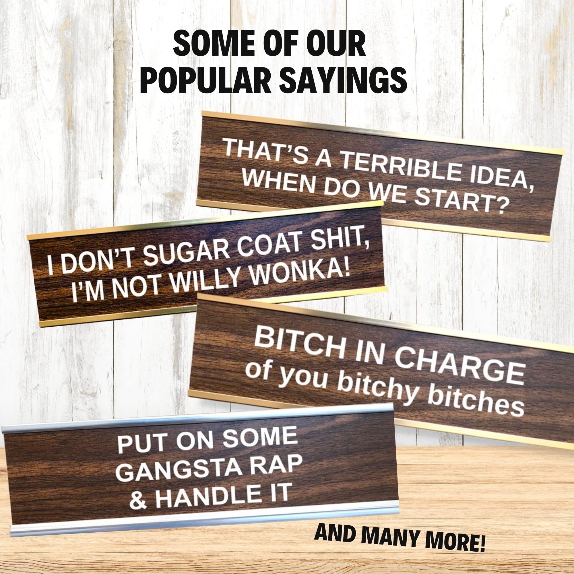 Funny Fucker in Charge Desk Sign - 2x8 Inches Wooden Office Decor for Humor