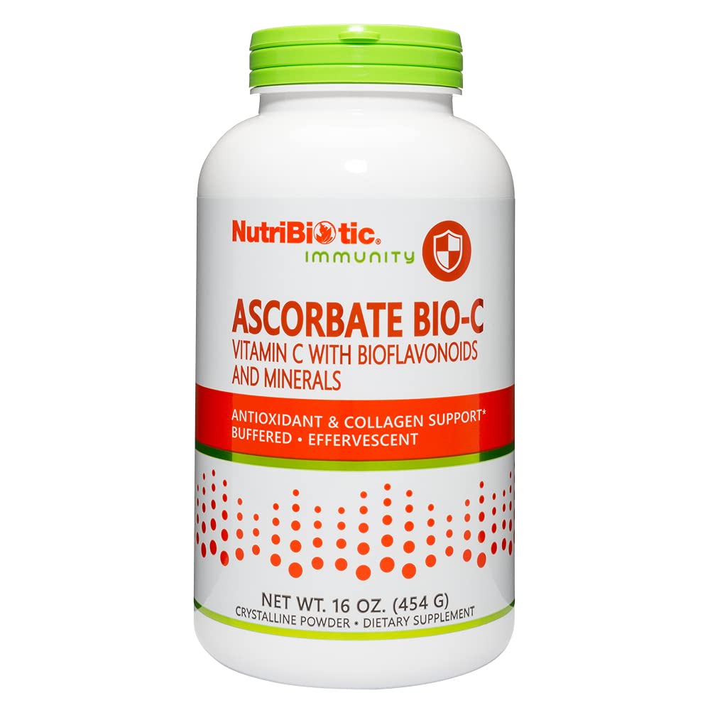 NutriBiotic Ascorbate Bio-C Effervescent Vitamin C Powder with Lemon Bioflavonoids - 16 Oz | Calcium, Magnesium, Zinc & Selenium Mineral Complex | Vegan Antioxidant for Immune & Collagen Support | Great for Daily Wellness & Post-Workout Recovery