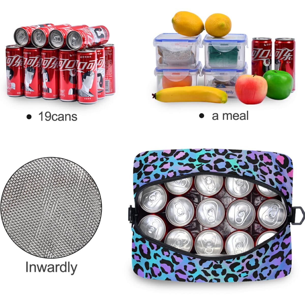 Insulated Lunch Bag - Neon Gradient Leopard Design, Reusable & Leakproof Cooler Tote for Women & Men - Perfect for Work, School, Picnics & Outdoor Activities