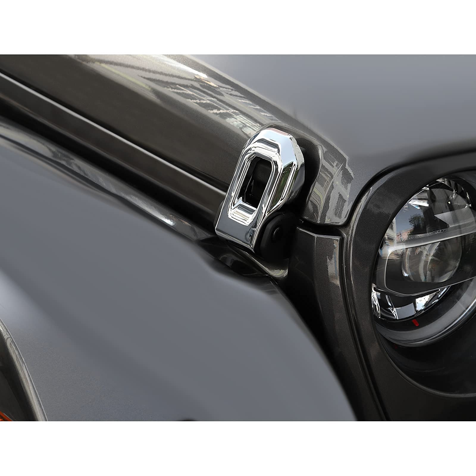 CheroCar Chrome Hood Lock Latches Cover for 2018-2021 Jeep Wrangler JL/JLU & 2020-2021 Gladiator JT - Durable Exterior Accessories & Decoration Stickers - Perfect for Off-Roading & Car Customization