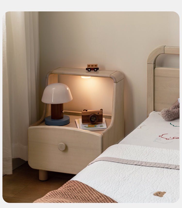 Solid Wood Nightstand with Built-in Night Light - Birch & Beech Wood Bedside Table for Bedroom, Living Room, or Nursery - Modern & Functional Furniture for Small Spaces