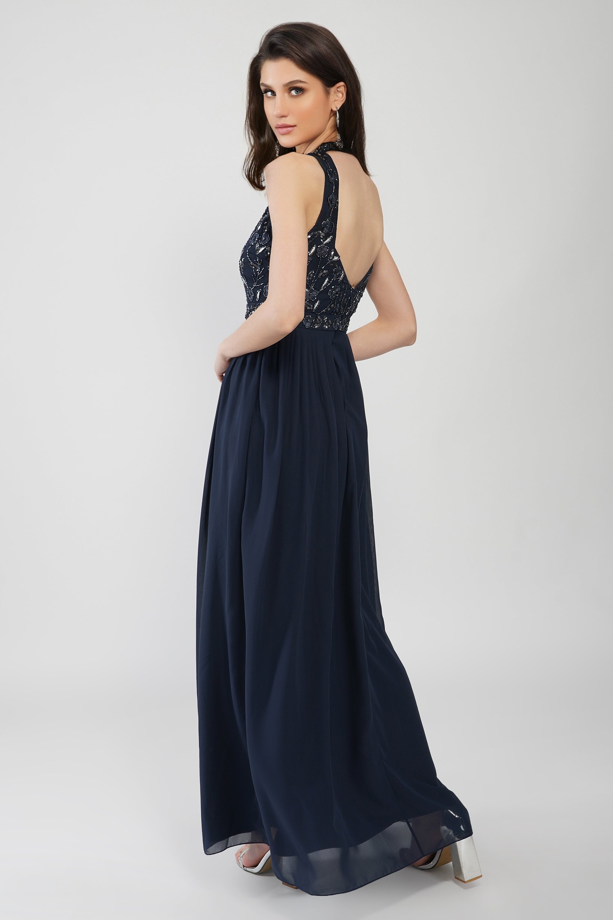 Premium Saffron Floral Embroidered Maxi Dress for Women - Elegant Boho Summer Beach Wedding Party Dress with Handcrafted Embellishments