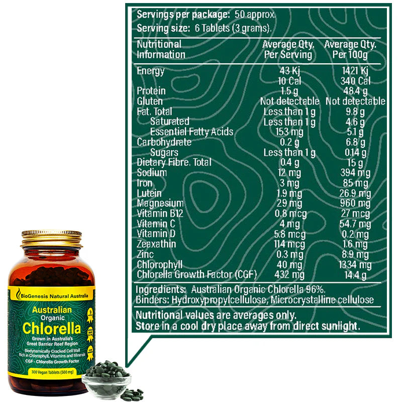 Biogenesis Australian Organic Chlorella 300 Tablets - Mixed Berries Flavor | Premium Superfood Supplement for Detox & Immune Support | Perfect for Smoothies, Juices & Daily Wellness Routine