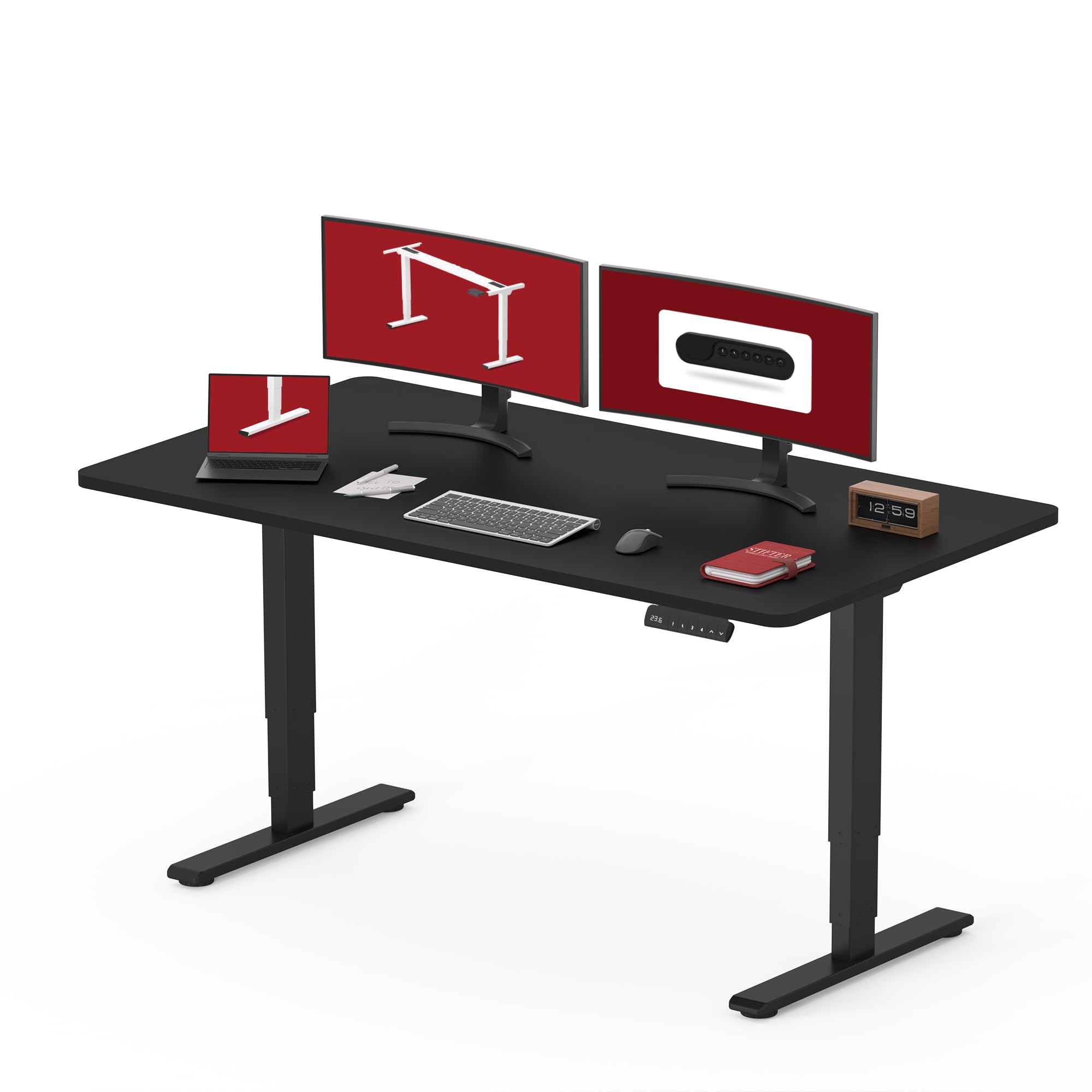 SANODESK 48 Inch Electric Standing Desk with Dual Motor - Height Adjustable Home Office Desk, Sturdy 3-Stage Frame (Black) - Perfect for Work from Home & Ergonomic Workspace Setup (48