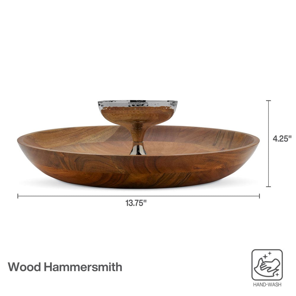 Premium Hammersmith Wood Chip and Dip Serving Set - Elegant Wooden Tray with 2 Bowls for Chips, Dips, Nuts & Party Snacks - Perfect for Entertaining, Game Nights & Family Gatherings