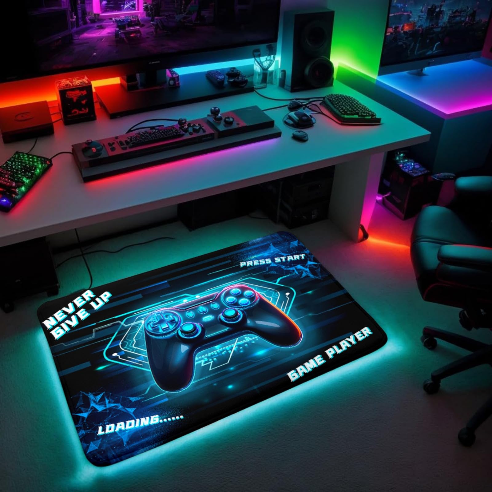 3D Gamepad Controller Gamer Area Rug - Blue Boys Kids Room Floor Mat for Living Room, Teen Game Player, Home Decor - 35