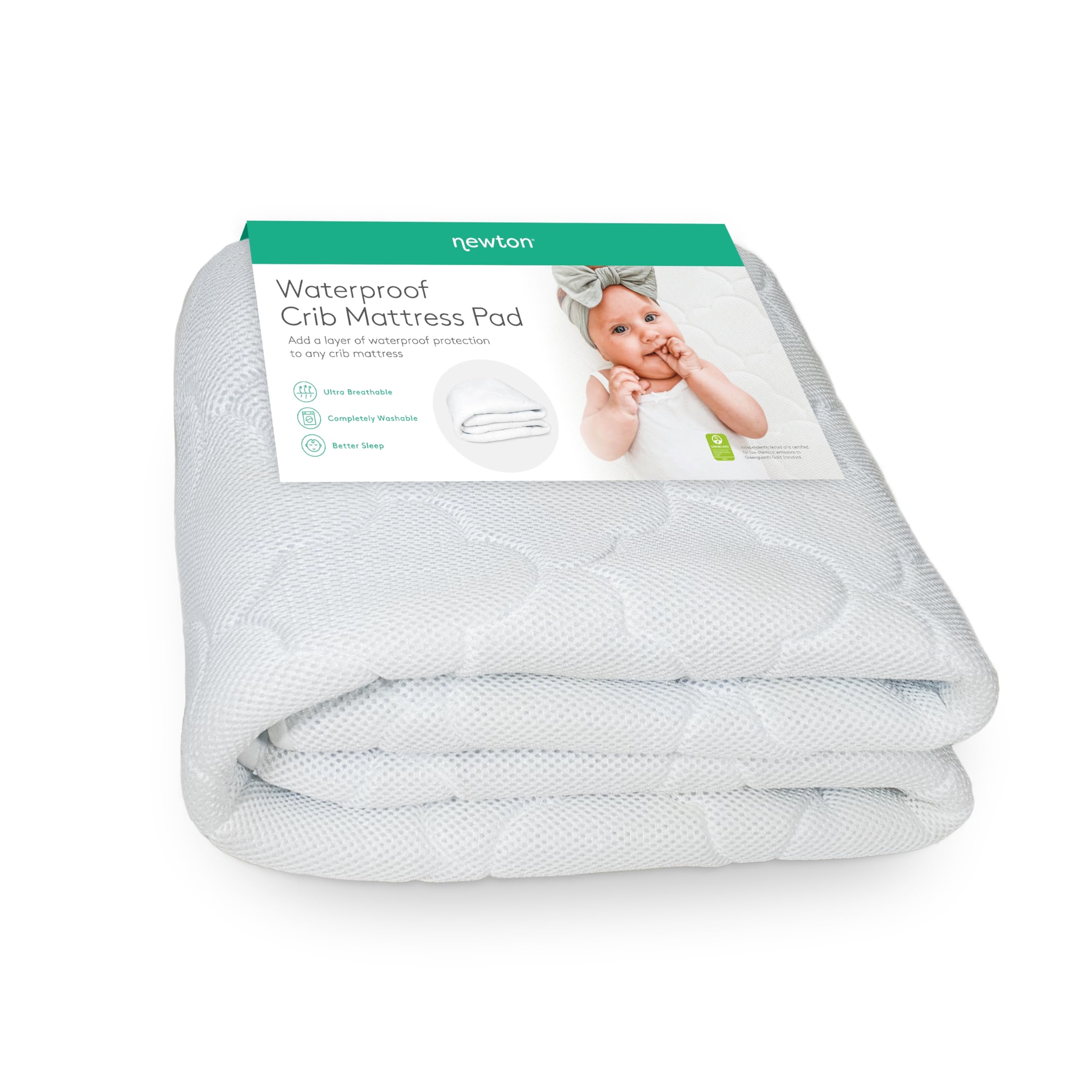 Newton Baby Waterproof Crib Mattress Pad - Ultra-Breathable Quilted Layer for Comfort & Universal Fitted Skirt | Machine Washable Mattress Protector for Baby Cribs | Perfect for Nursery, Daycare & Travel Use