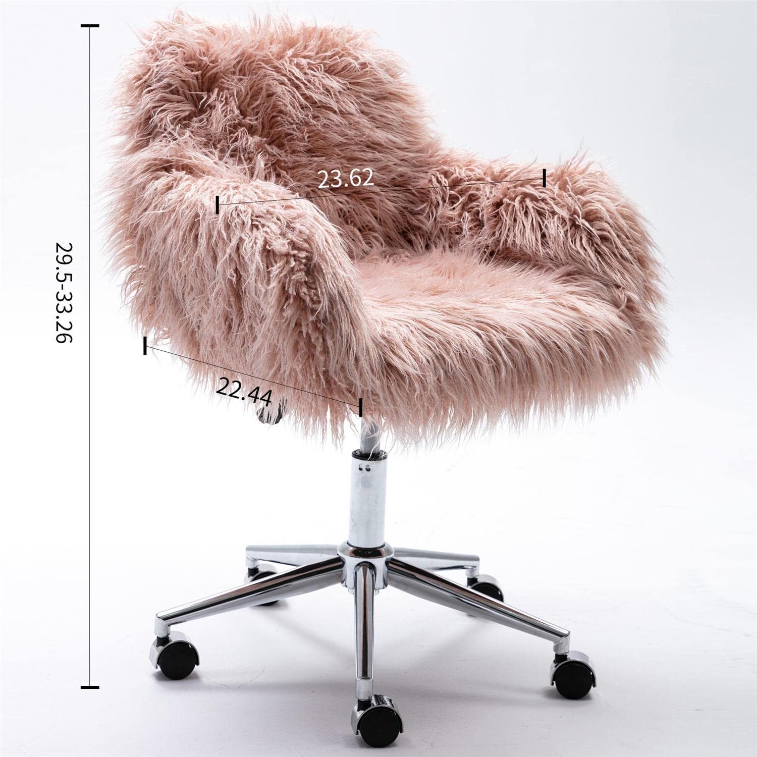 **Pink Fluffy Desk Chair for Girls - Modern Faux Fur Office Chair with Wheels, Height Adjustable Swivel Vanity Chair for Bedroom, Living Room & Makeup Station - Soft Accent Chair for Study, Gaming & Home Decor**