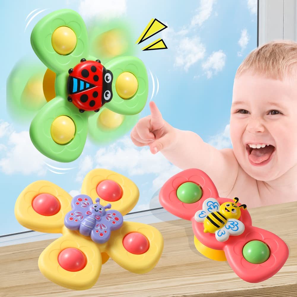 Best Suction Cup Spinner Toys for Toddlers 1-3 Years - 3PCS Sensory Fidget Spinners with Strong Suction Cups, Window & Bath Toys for Babies - Perfect Stress Relief & Developmental Gift for 1-2 Year Olds (Great for Car Windows, High Chairs & Bathtub Play)