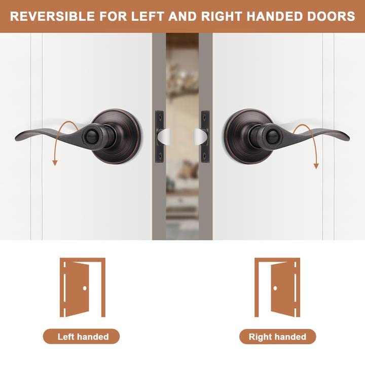 2 Pack Privacy Door Lever with Thumb Turn Lock - Keyless Oil Rubbed Bronze Wave Door Handle Set for Bedroom & Bathroom Doors (Reversible Right/Left Handed) - Perfect for Home Privacy & Interior Security