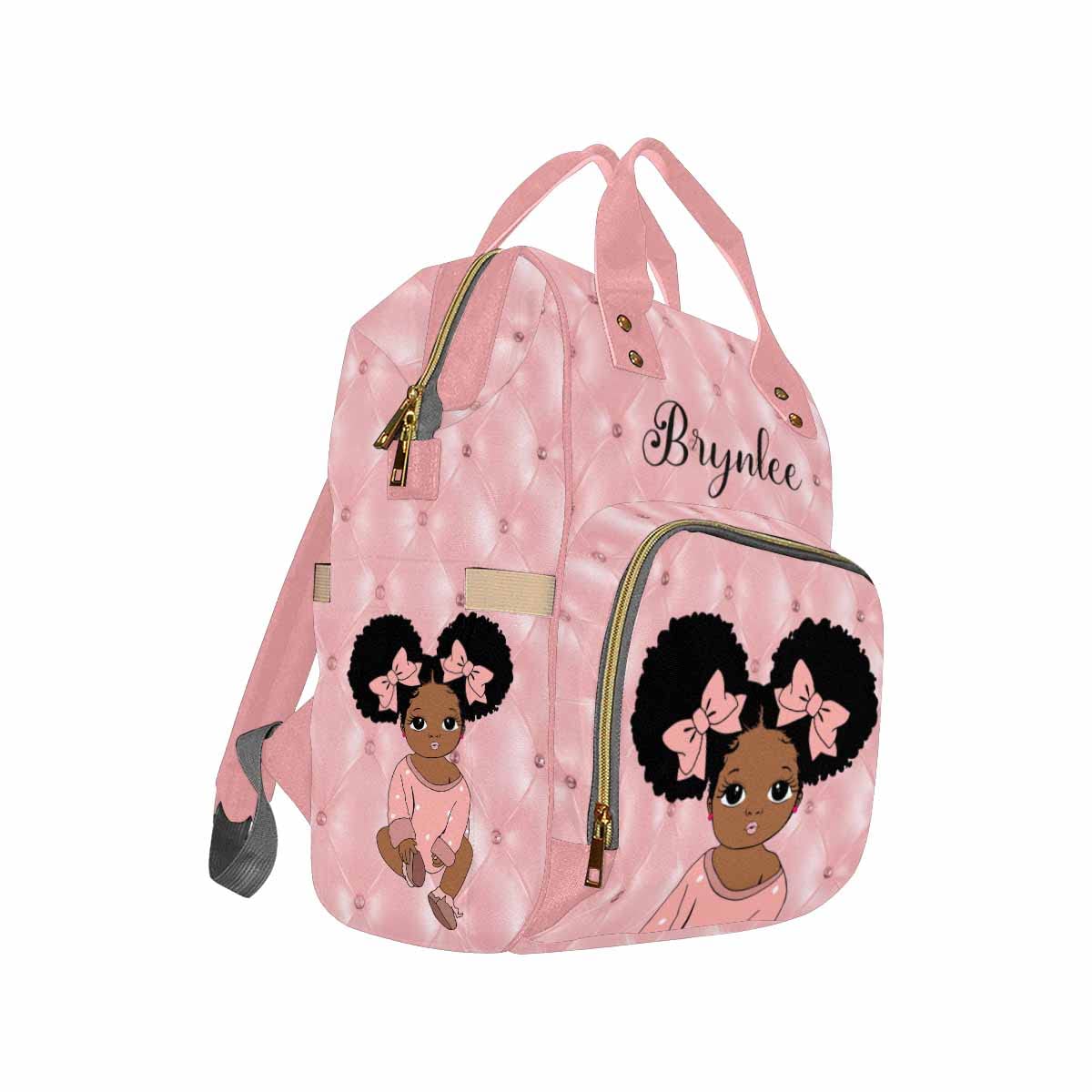 Custom African Black Pink Diaper Bag - Large Capacity Waterproof Nappy Bag for Moms & Newborns | Multi-Functional Travel Organizer Daypack for Baby Essentials | Perfect for Outings, Travel & Daily Use