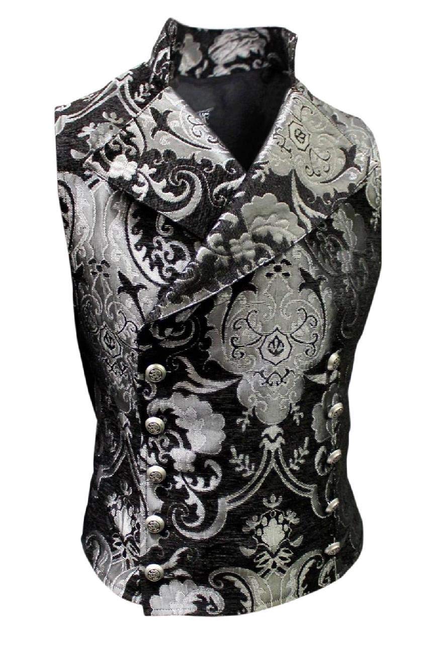 Victorian Gothic Tapestry Vest Jacket for Men - Silver Cavalier Style Coat (Size 42