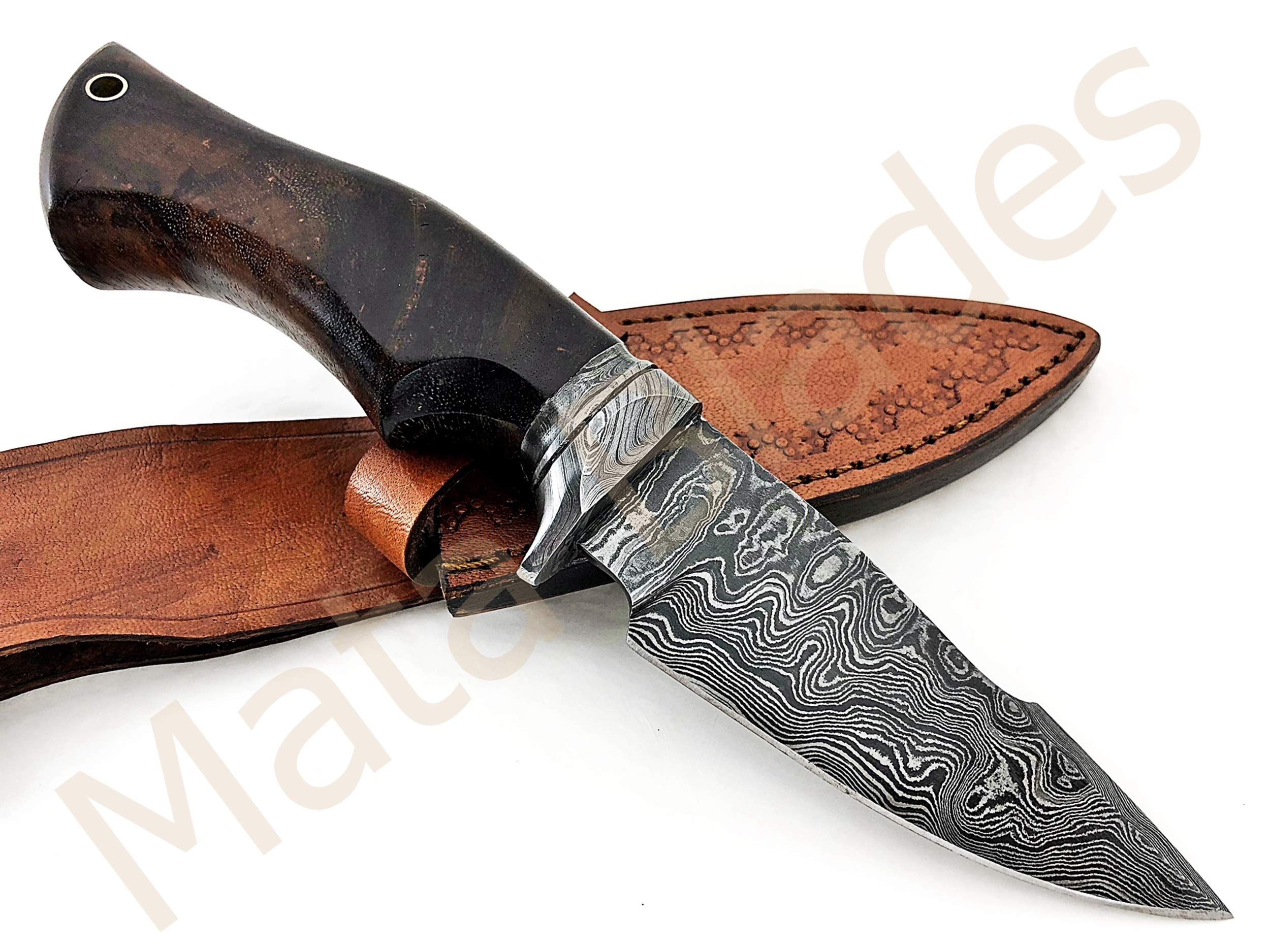 9 Inch Fixed Blade Stag Horn Handmade Damascus Knife - Custom Hunting, Camping & Outdoor Survival Knife for Bushcraft and Tactical Use