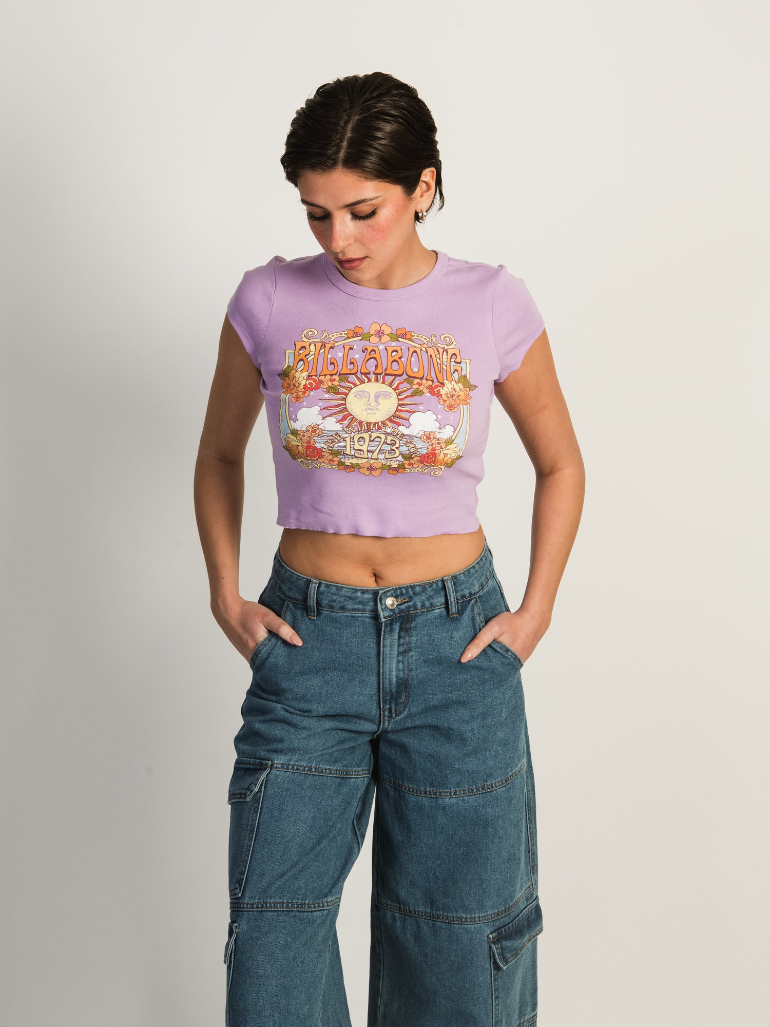 BILLABONG Rise with the Sun Cropped T-Shirt for Women | Soft Cotton Summer Tee | Perfect for Beach Outings & Casual Wear